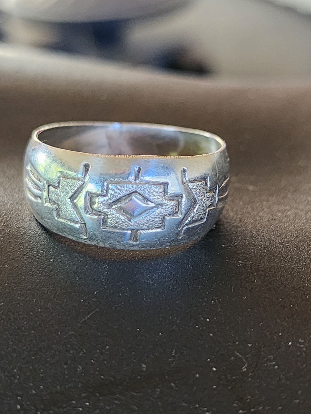 Sterling Silver Patterned Dome Wedding Band Ring - Native American Mens Womens 9